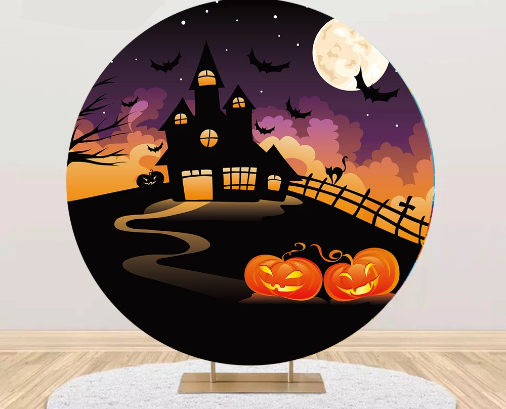 

Halloween night backdrop Round circle background baby shower birthday wedding Party decor table Covers YY-587