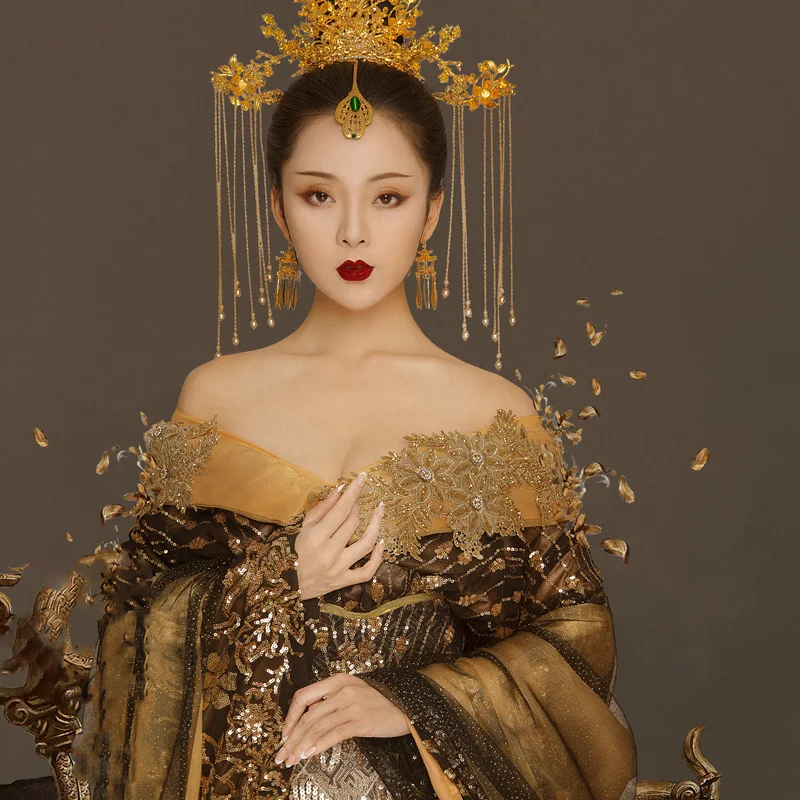 WYJN High Quality Delicate Embroidery Heavy Beading Pailette Empress Princess Long Train Costume Stage Show Drama Cosplay Hanfu