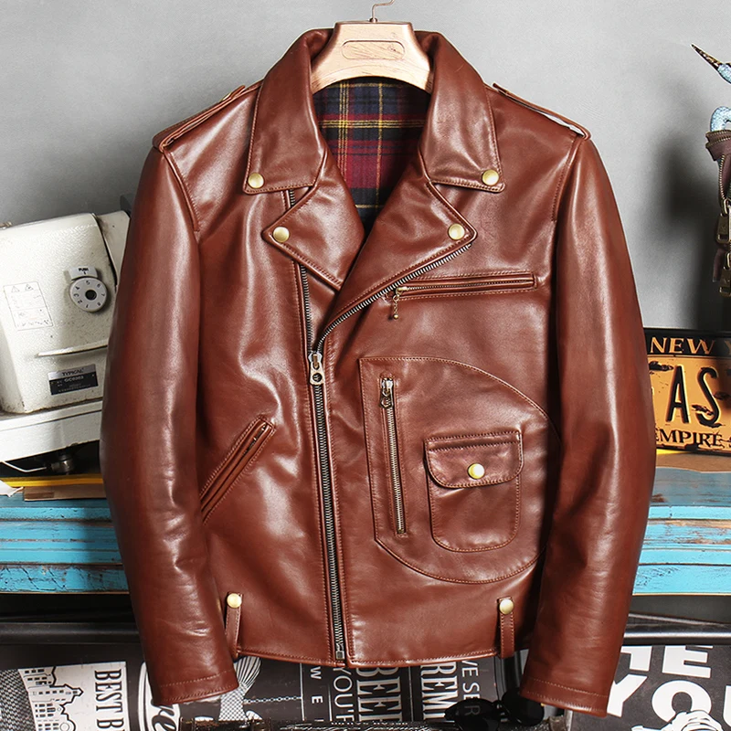 shipping.Brand Oil Free wax horsehide coat,quality genuine leather motor biker Jacket,fashion leather clothing.wholesales.