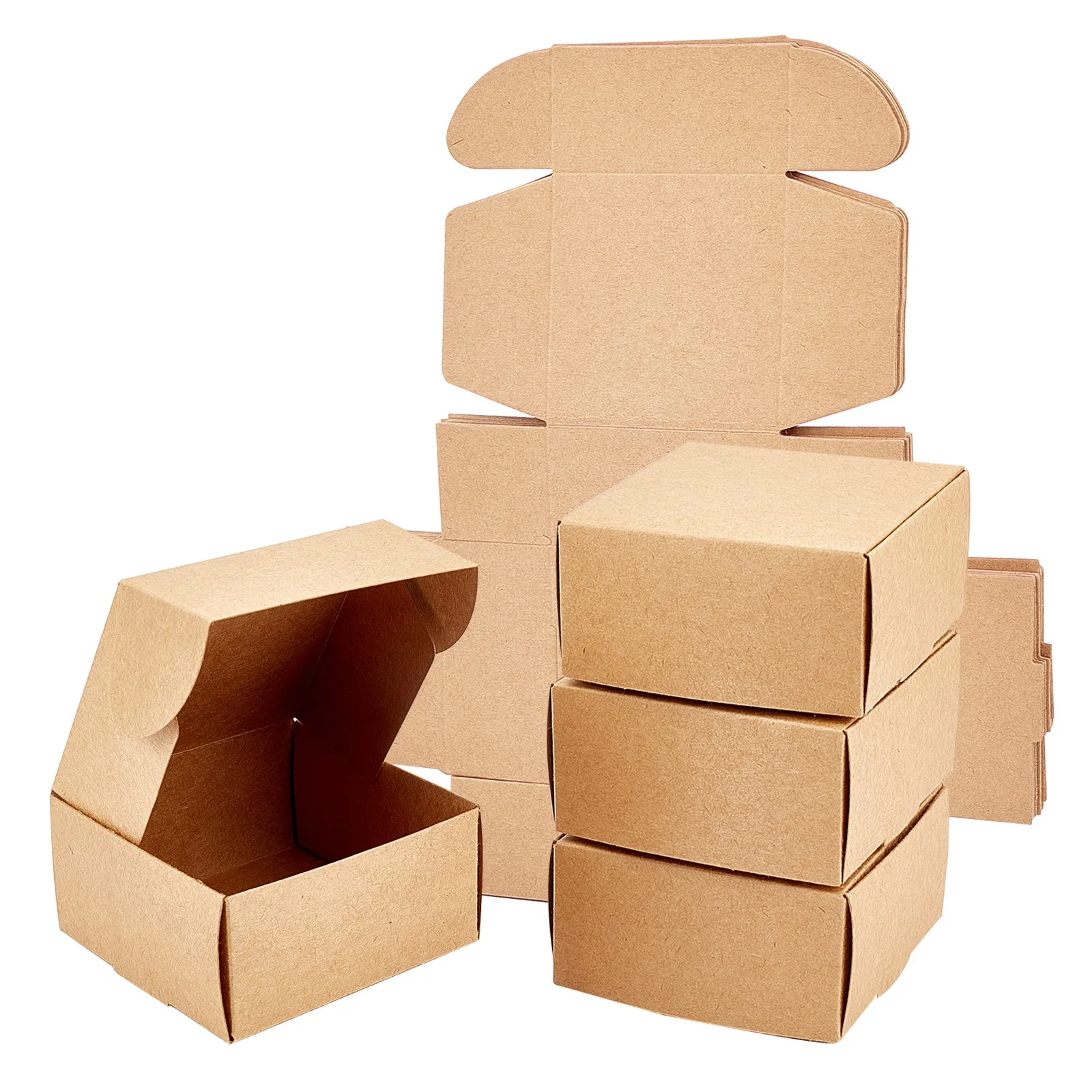 100Pcs Kraft Paper Gift Box Square Folding Packaging Box Jewlery Storage Display Wedding Birthday Party Candy Box 5.5x5.5x2.5cm