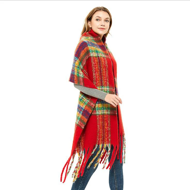 2020 NEW Autumn Winter Thick Women scarf Plaid Shawls warm Loop Yarn scarves Tassel shawls Luxury neck Bandana Pashmina