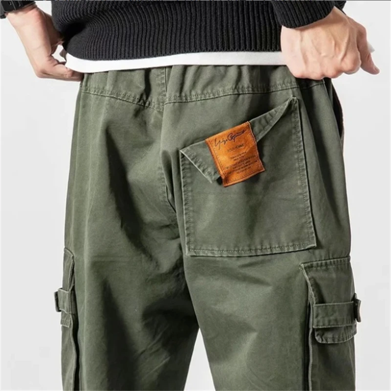 

Outdoor Cargo Pants for Men Trend Youth Elastic Wasit Loose Trouser Jogging Overalls Straight Pants High Street Spring Summer