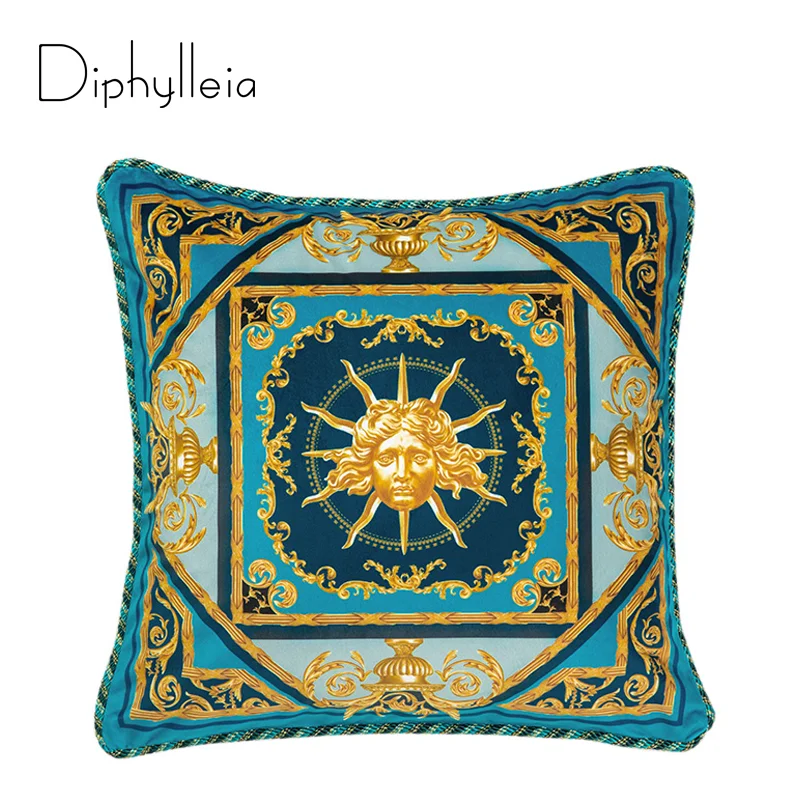 Diphylleia Gold Medusa Cushion Cover European Luxury Velvet Magnolia Floral Print Sofa Chair Living Room Pillow Case 43x43cm