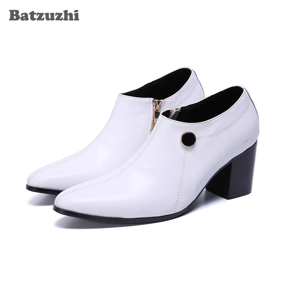 

Batzuzhi Fashion Leather Ankle Boots Men Luxury Handmade Men Boots Pointed Toe Zip White Party & Wedding Botas Hombre! Big Size