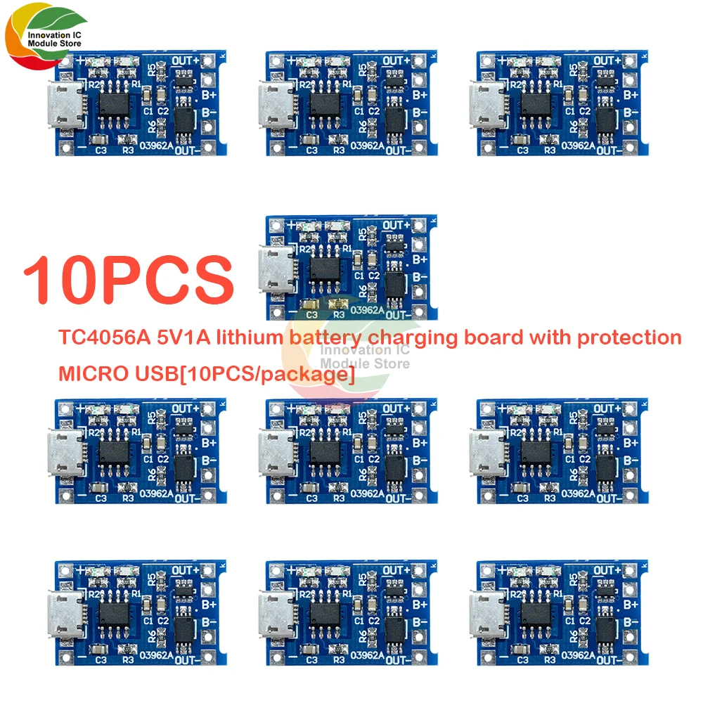 10Pcs TC4056A 5V1A Lithium Battery Charging Board With Protection Lithium Battery Charging Mini USB Interface TYPE-C/MICRO/MINI