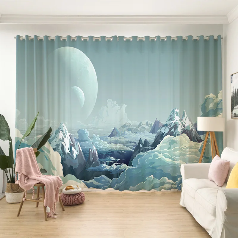 

Cartoon Digital Printed Voile Curtains for Living Room Kids Bedroom Spaceship Exploration Astronaut Planet 3D Finished Drapes