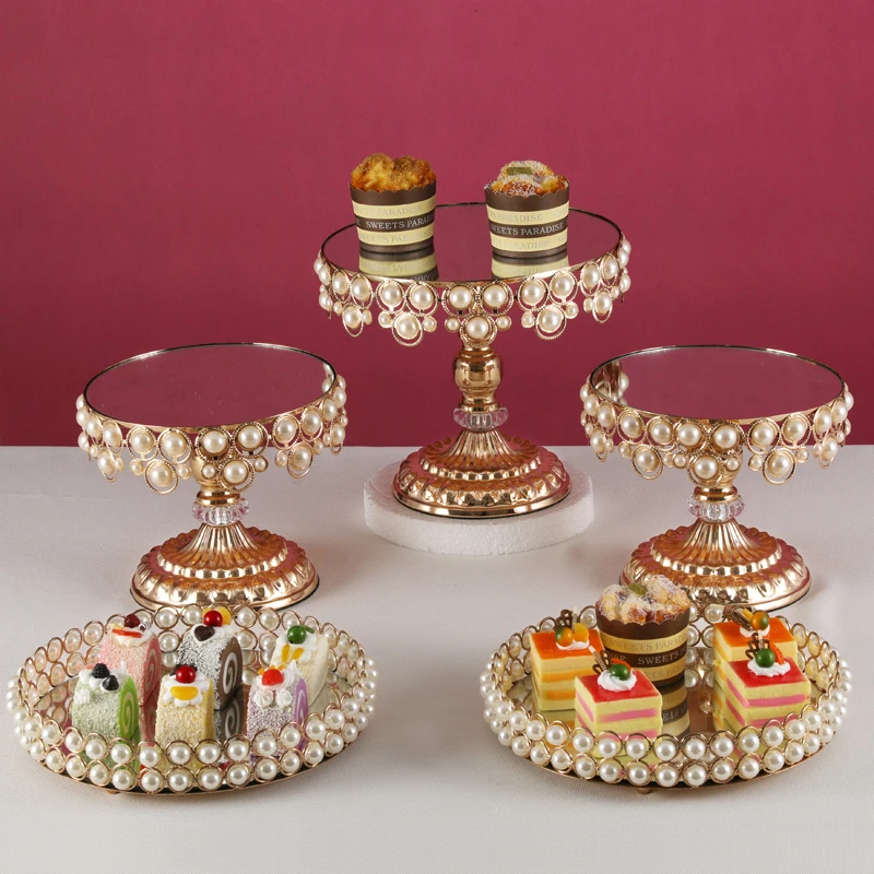 3-11pcs Pearl gold mirror cupcake stand for cold food cake  tea rest  table decoration