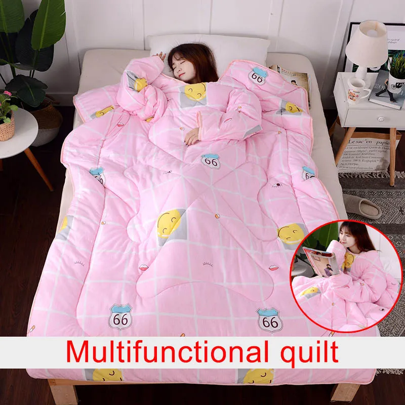 Winter Quilt Thick Comfy Blanket Printed Warm Blanket Adults and Children Blankets for Beds Travel with Sleeves