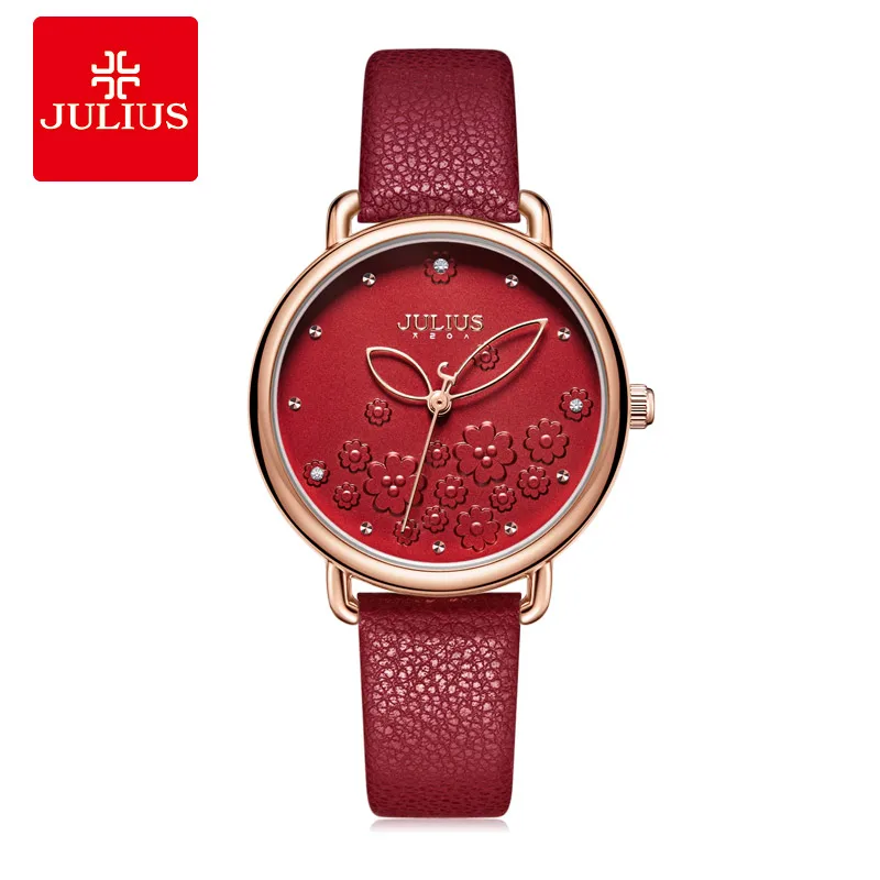 Julius Watch JA-1239 New Design 3D Engrave Flower Dial Women's Fancy Dress Watch Plastic Box Packing Free Shipping