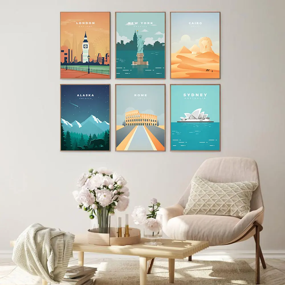 London Attractions Canvas Wall Art Famous World Travel Poster Series Print for Living Room Decor