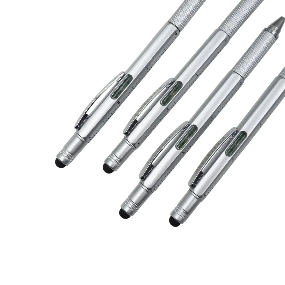 Multi-Function Alumínio Touch Screen Stylus Pen, Ferramenta Esferográfica, Chave de Fenda, Régua, Nível Espiritual, 20Pcs por lote, 6 em 1