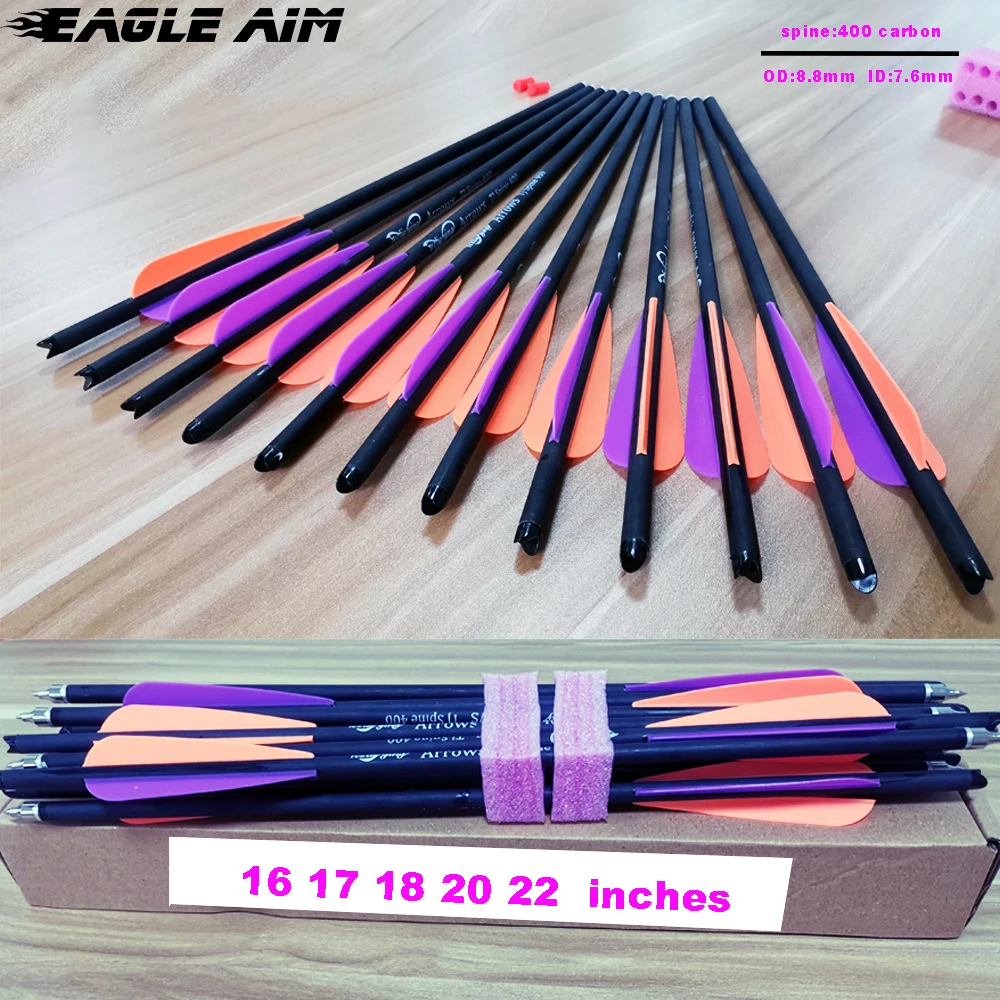 12 PCS 16 17 18 20 22 Inches Archery Arrows W Purple Orange Plastic Feathers Carbon Arrows Crossbows Bolts For Archery Hunting