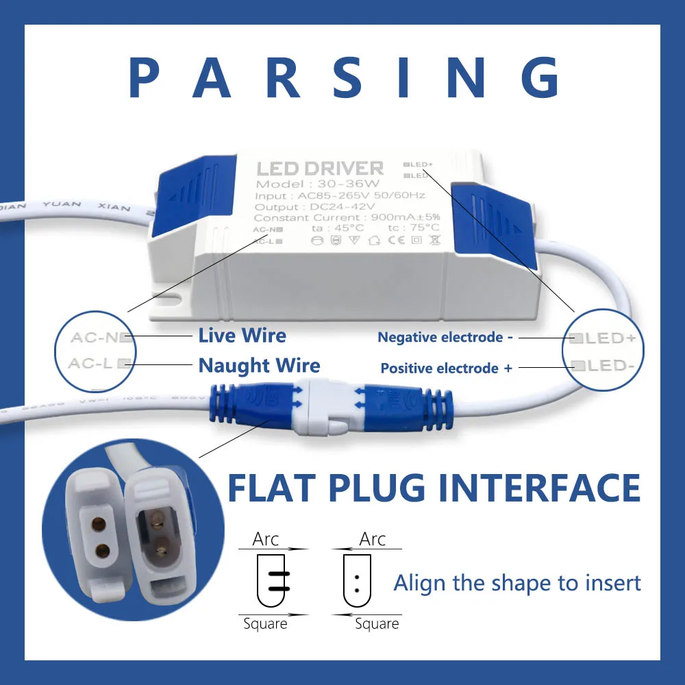 Imagem -04 - Painel Led Lâmpada Unidade de Alimentação Transformador de Iluminação Driver Externo dc Connector 30w36w ac 85265v Saída 750ma Dc2442v