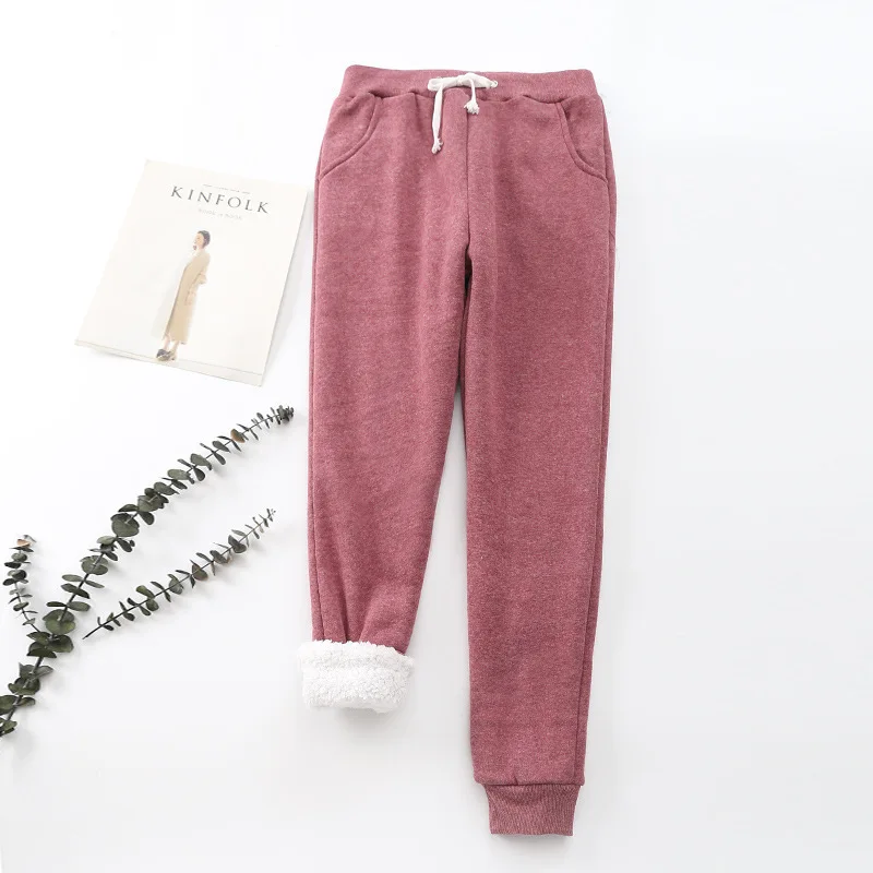 

Women's Pants Sweatpants Add Velvet Lamb Wool Thicken Warm Winter Pants Trousers Elastic Waist Drawstring Casual Pants 2024 WS07