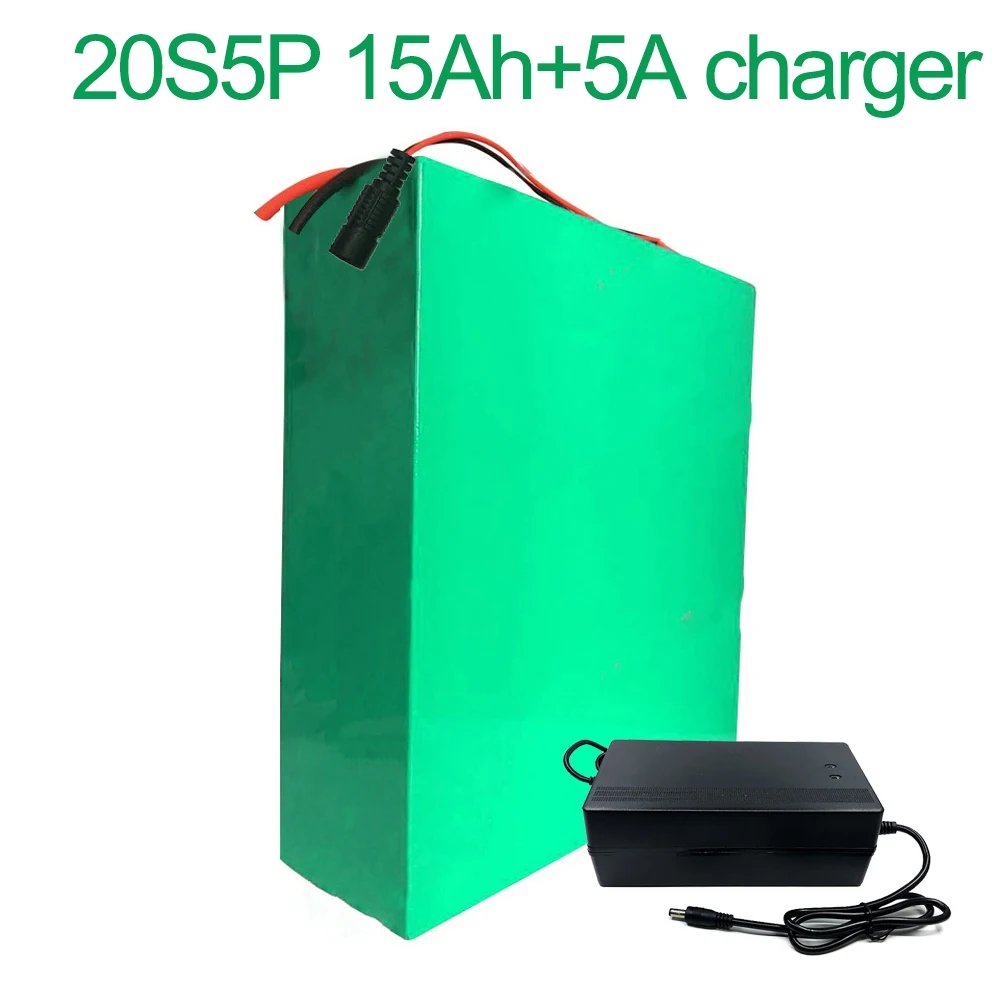 With 5A charger 72V 15Ah 20S5P 18650 Li-ion Battery electric two Three wheeled motorcycle bicycle  ebike 195*190*70mm