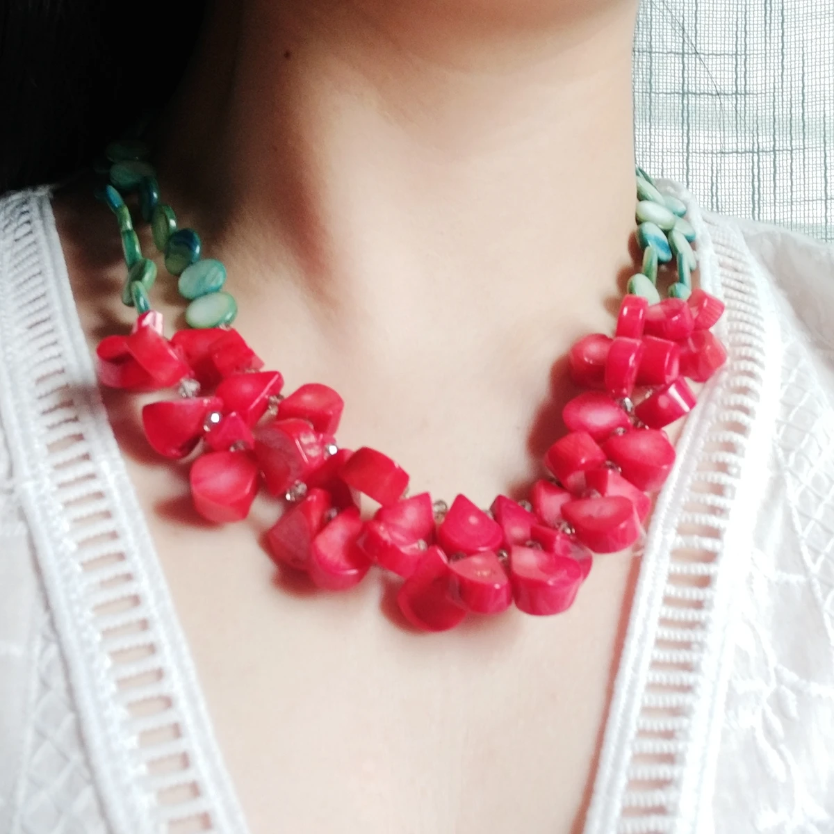 Lii Ji Mutil color Choker Statement Necklace Pearl Coral Shell Necklace Women Summer Jewelry