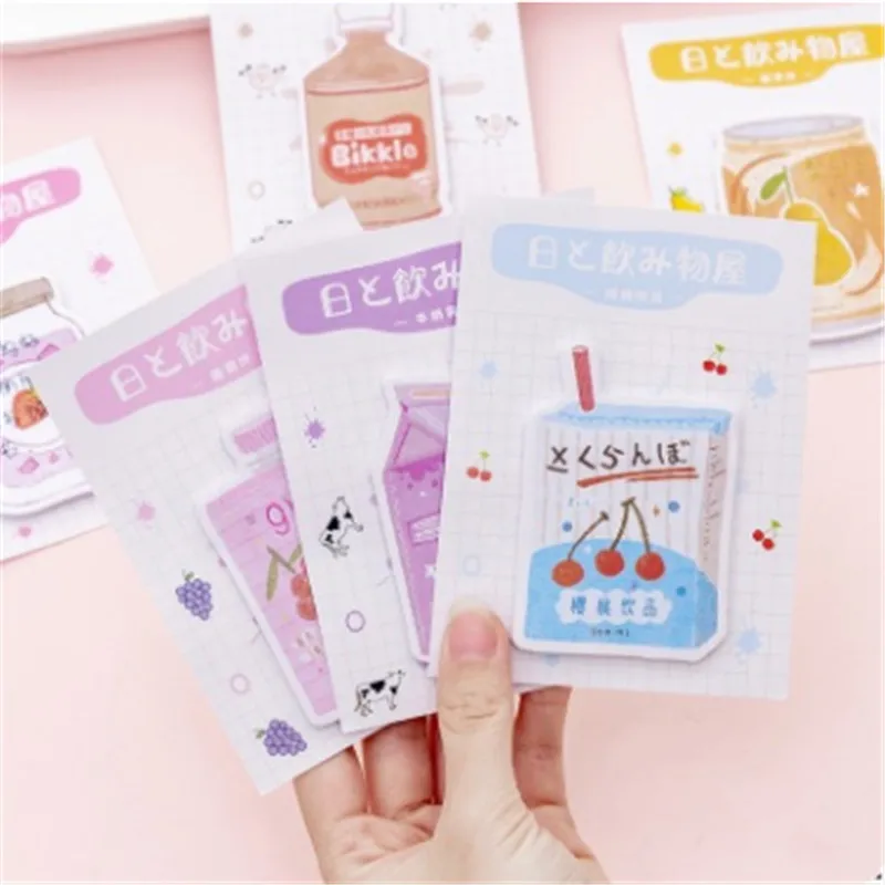 Cute Kawaii Sticky Note Various Drink Shapes Japanese Style Simple Solid Color Note Sticker Note Paper Office Notice Sticker New