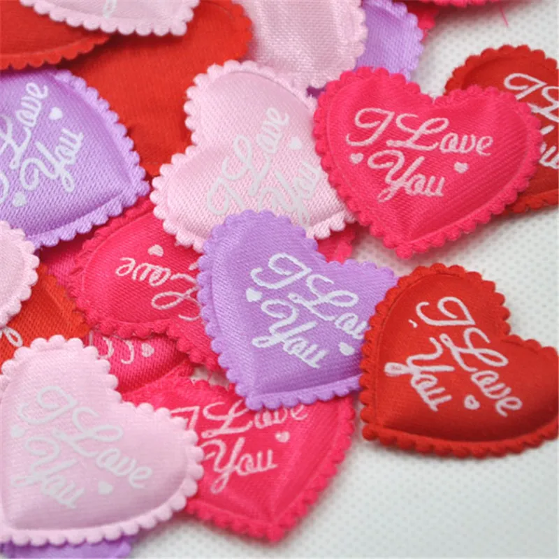 50 pcs Mix Colors Padded Felt Love Heart Appliques Wedding Decoration DIY Sewing Crafts 35mm A269