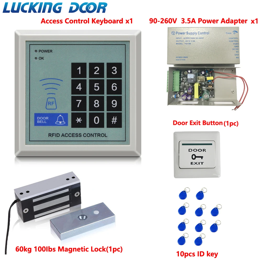 LUCKING 도어 RFID 근접 카드, 문 출입 통제 시스템, 출입 시스템, 마그네틱 잠금 키트, 125KHz, 100lbs 