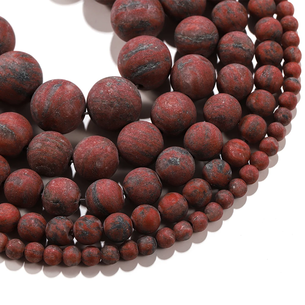 1strand/lot Natural Stone Dull Polish Matte Sesame Red Brecciated Jaspers Bead Round Loose Spacer Beads For DIY Jewelry Making