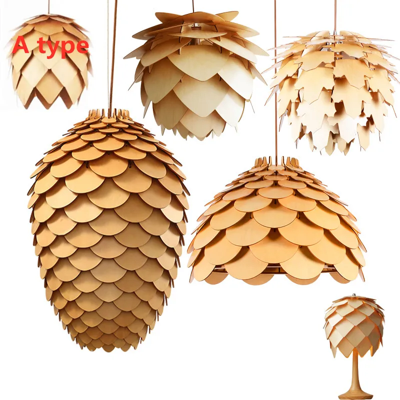 

Retro Nordic Pinecone Led Pendant Lamps Modern Wooden modern DIY IQ Elements Puzzle Bedroom Art Wood Lamparas Light Fixtures