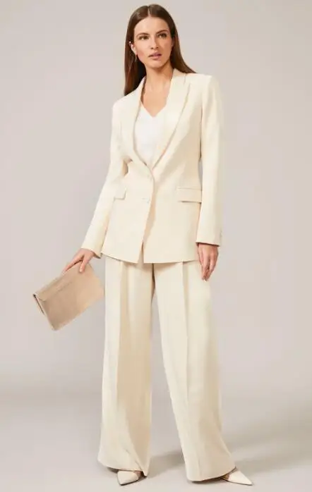 2 Pcs Ivory Women Pantsuits Blazer Pants Long Sleeve Suit Women Jacket Suits Female Ladies Customize Made ropa de mujer