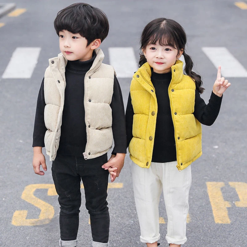 Winter keep warm jacket vest boys and girls 2-8 years old corduroy fabric padded leisure coat fashion sports children's clothing