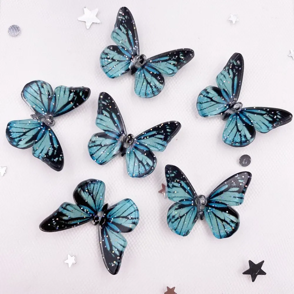 New 6Pcs Resin Glitter Colorful Wheel Big Butterfly Flatback Rhinestone 1 hole Clothing Accessorie Applique DIY Scrapbook Craft