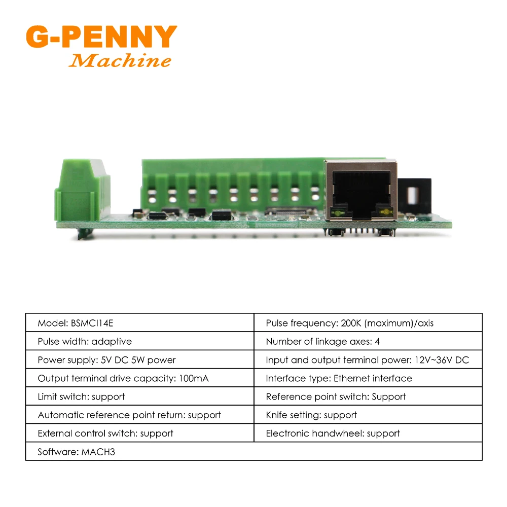 XHC Ethernet 4 Axis MACH3 CNC Motion Control Card BSMCI14E Model 5V DC 5W Power supply Input Output terminal power 12V~36V DC