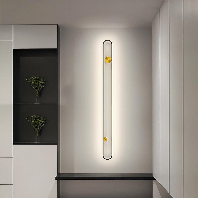 

Simple line Wall lamps LED black Acrylic bedroom living room wall lamp home background aisle cloakroom balcony kitchenWall light