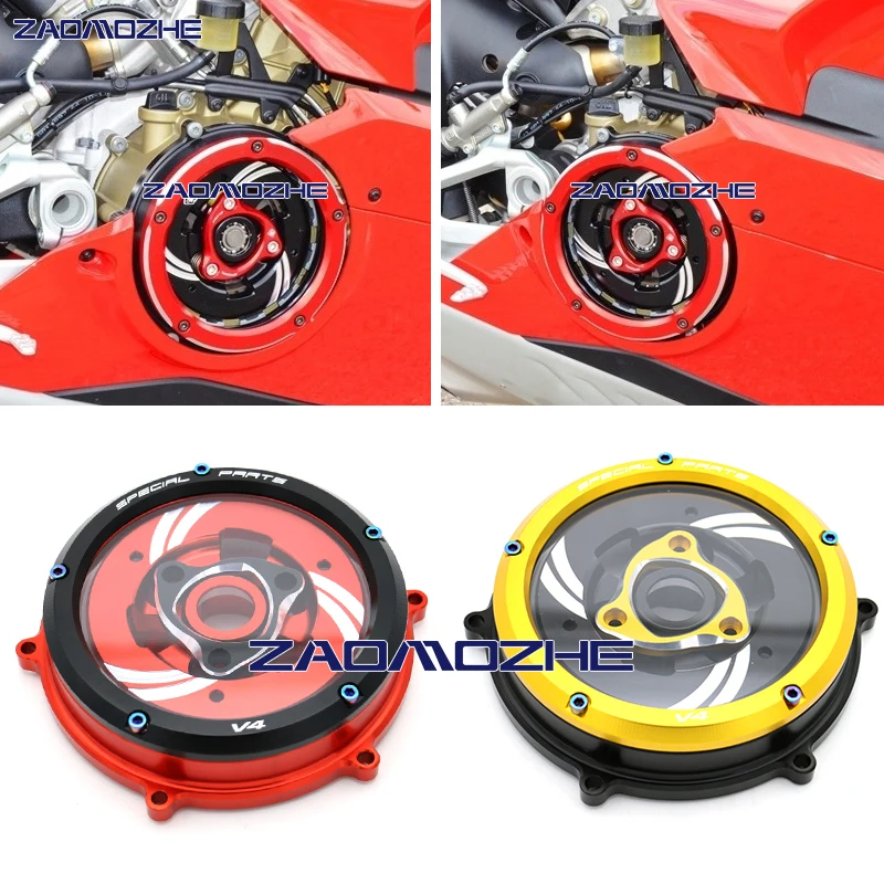 CNC Racing Clear Clutch Cover For Ducati Panigale V4 V4S V4 Speciale Engine Ignition Clutch Case Covers Guards Protector Kit Set