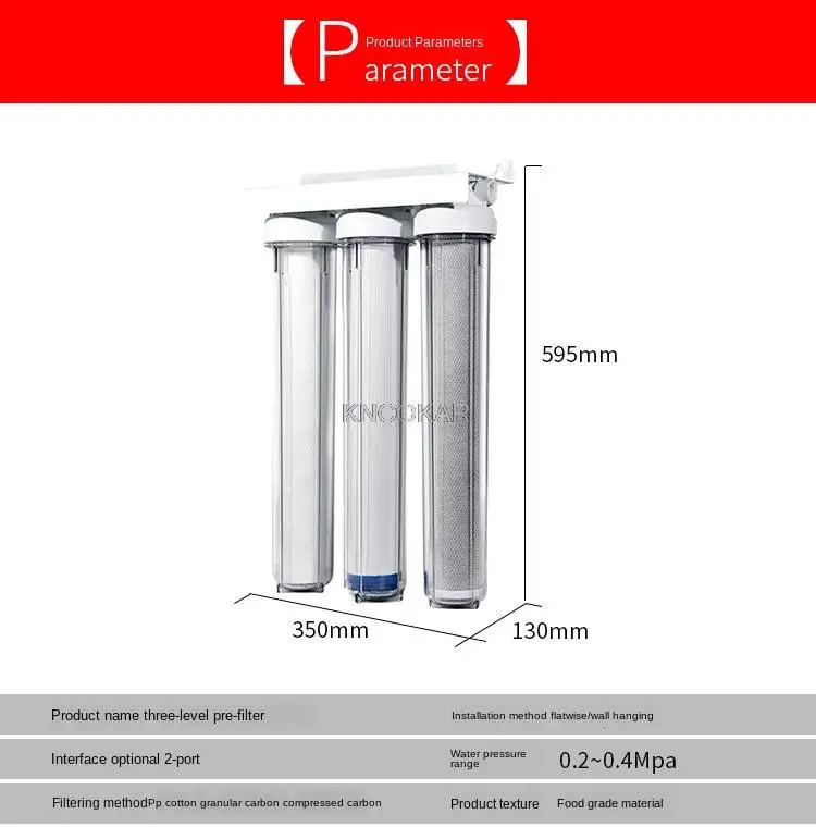 Purificateur d'eau transparent pré-filtre 20 pouces, 3 niveaux, vente directe d'usine, PPF UDF CTO