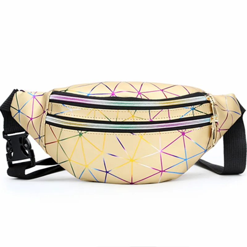 Holographic Waist Bag for Women Glitter Fanny Pack Waterproof Geometric Belt Bag Fashion Laser Waist Pack Phone Pouch Chest Bag