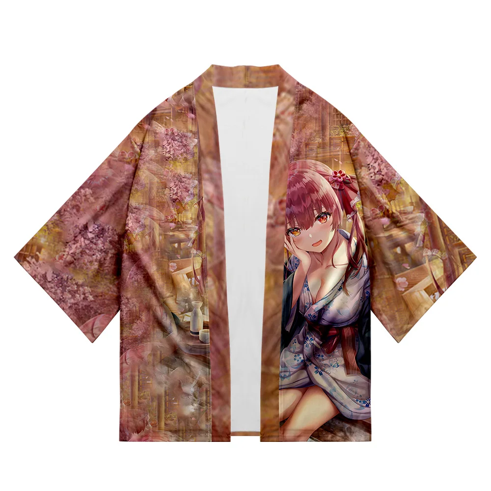 Harajuku HOLOLIVE VTuber Houshou Marine 3D Summer Holiday Women/Men Three Quarter Sleeve Sexy Style Blouse Kawaii Style Kimono