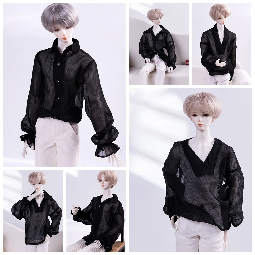 

D03-P203 children handmade toy 1/3 1/4 uncle SSDF Doll clothes BJD/SD doll clothes Transparent chiffon black shirt 1pcs