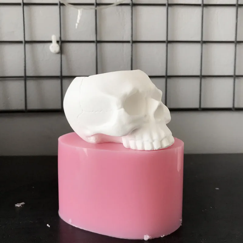 Small Skull Candlestick Candle Tray Molds Decorating Resin Craft Silicone Concrete Mould Pen Holder Making Tools