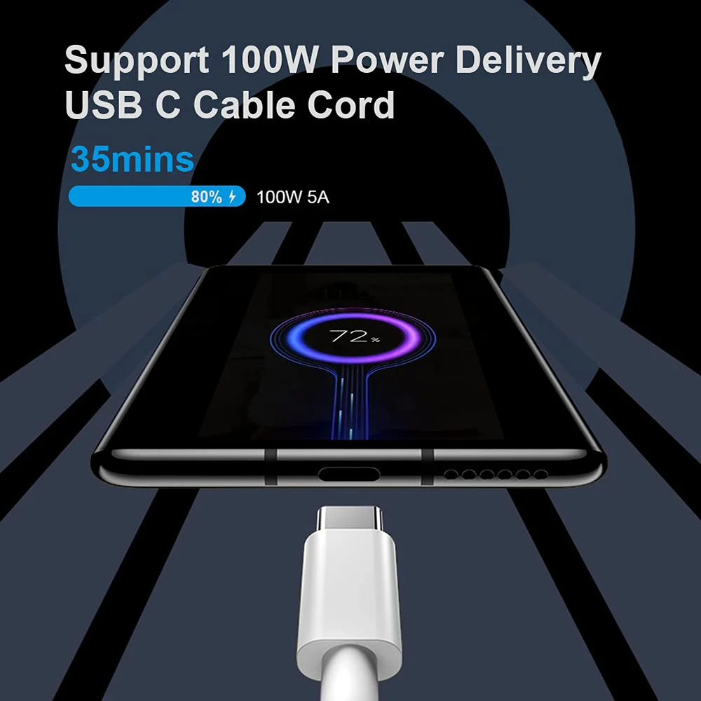 Cable USB C a USB tipo C de 200W, cargador de teléfono de carga rápida PD 5A, Cable de USB-C para Xiaomi, Huawei, Samsung, Macbook m1, iPad Pro Air