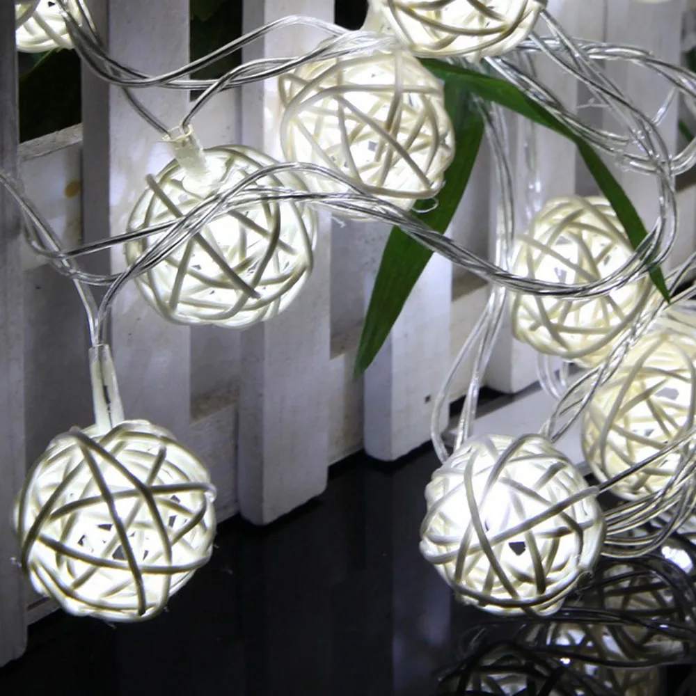 Battery Operated Rattan Ball Fairy String Lights IP44 Sepak Takraw Ball Night Lamp Holiday Indoor Lighting Christmas Party Decor