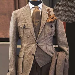 2021 Newest Tweed Groom Tuxedos Wedding Dress Prom Dresses Evening Dress Business Suit Party Suit 3 Pieces (Jacket+Pants+Vest)