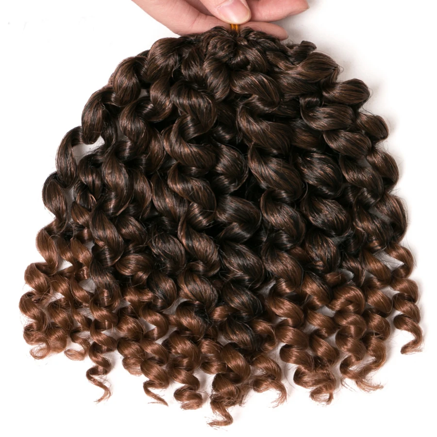 Curly Twist Sintético Crochet Tranças Cabelo, Ombre Trança, Extensões de cabelo, Marrom e Preto, 20 Fios, Pacote, 8 em, 75g por pacote