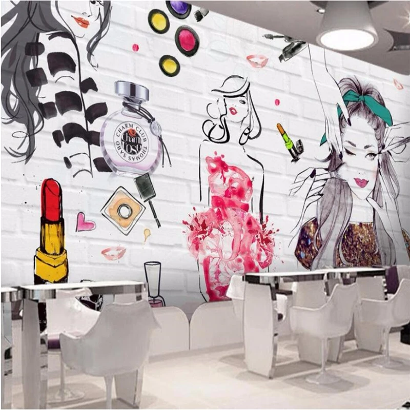 

wellyu custom any size fresco wallpaper watercolor brick beauty shop cosmetology store wall living room mural wallpaper