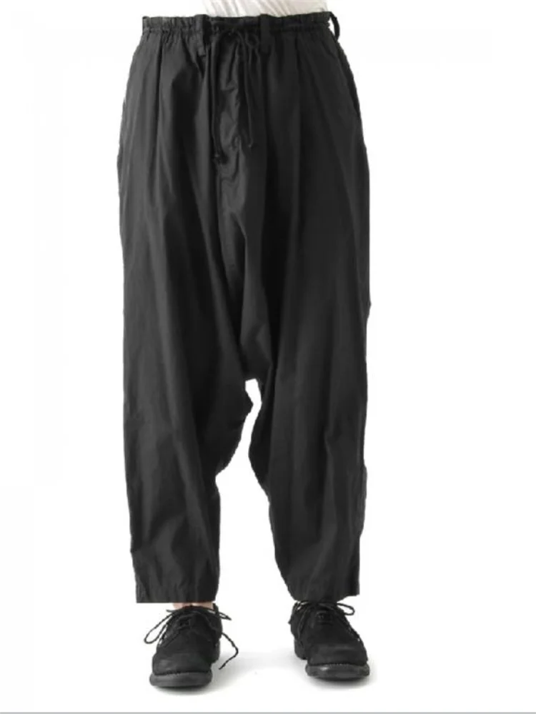 Spring And Summer New Men Retro Drape Loose Harem Pants Casual Harlem Pants Large Solid Color Low-Grade Pants Elastic Waist