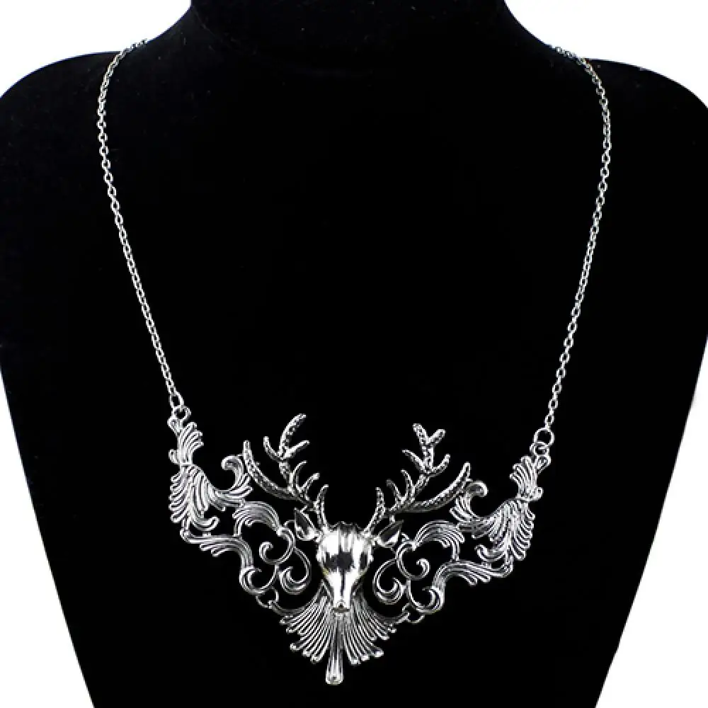 50% Wholesales Women Retro Statement Alloy Hollow Deer Head Pendant Insects Necklace Gift