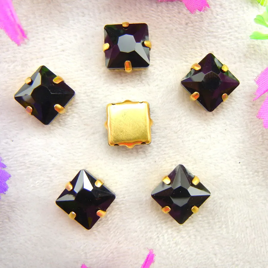 Glaskristall-Goldkrallenfassungen 8mm 10mm 12mm Schöne Farbmischung Quadratische Form Aufnähbare Strassperlen Hochzeitsschuhe DIY-Verzierung – Detail 3