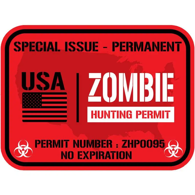 RuleMyLife 10.2CM*7.6CM ZOMBIE OUTBREAK RESPONSE TEAM Lnterest Reflective USA ZOMBIE HUNTING PERMIT Personality Car Sticker