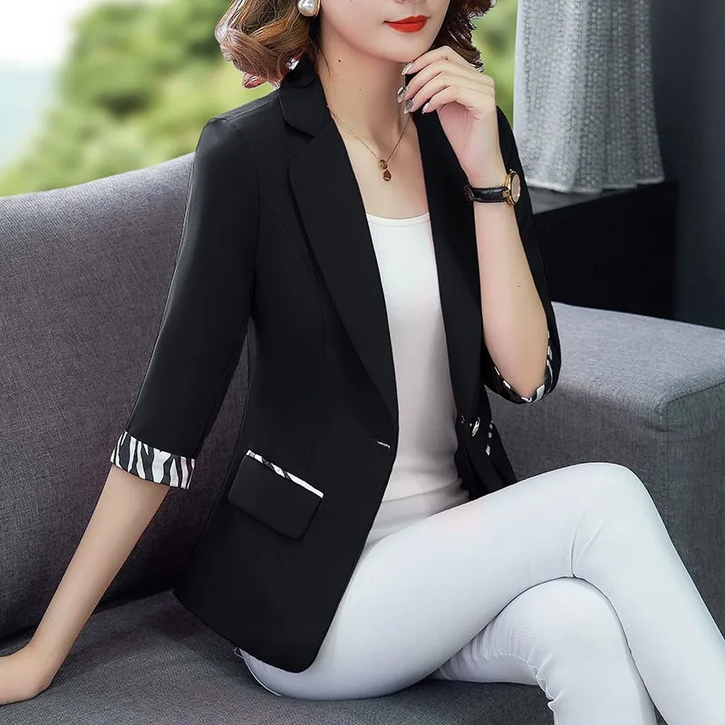 2022 New Summer Women Jacket Blazers 3/4 Sleeve Loose Casual Coats Notched Collar Blezer Femme Outwear XXXL