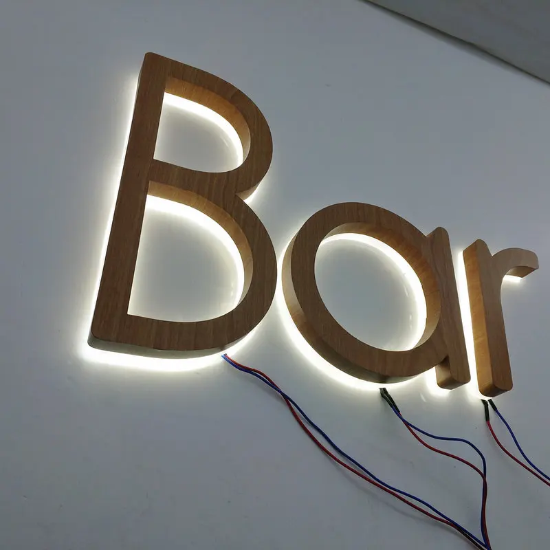 

3D Brushed Stainless Steel LED Illuminated Channel Letters Board, Vintage Metal Bar, Front Light Sign