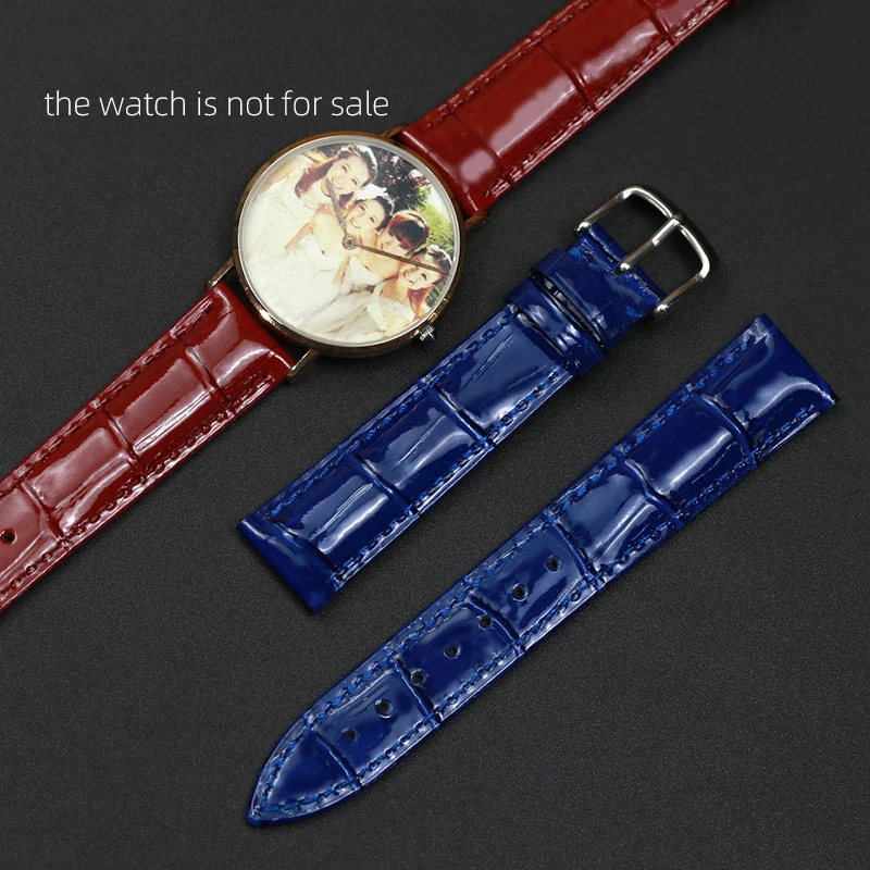 PESNO Highlight Patent Leather Calf Skin Leather Watch Bands White Green Blue Red Genuine Leather Straps Lady Watch Accessories