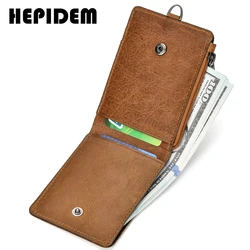 HEPIDEM-cartera de cuero genuino Crazy Horse para hombre, billetera delgada de alta calidad, RFID, bolsillo frontal, monedero para billetes de dólar, K055, 2020