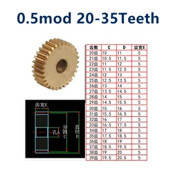 1pc 0.5mod flat gear copper gear 0.5 die 20 21 22 23 24 25 26 27 28 29 30 31 32 33 34 5 teeth metal small modulus precision gear